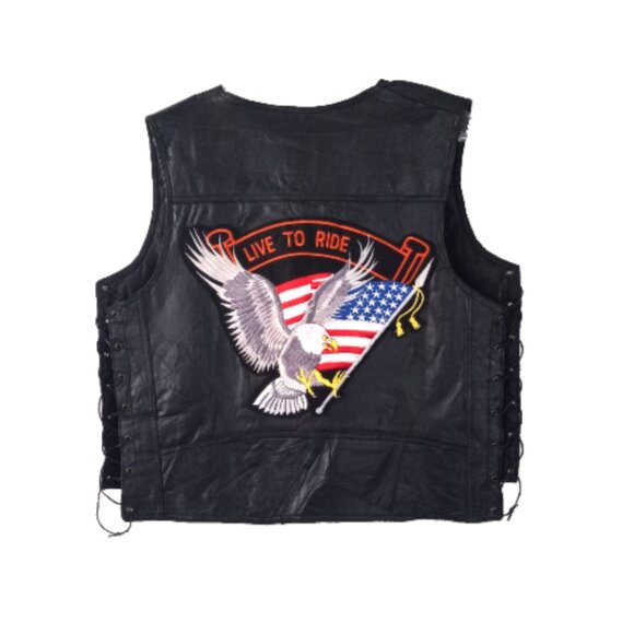 M Collection Leather Biker Vest Large Live to Ride Eagle Embroidered Black - Picture 2 of 10